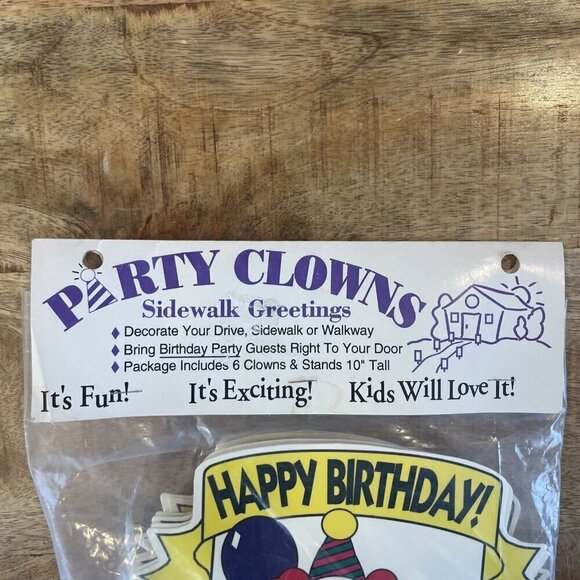 Vintage CLOWN BIRTHDAY SIGNS Party Crowns Sidewalk Greetings Ground Stakes Set 6 - Picture 2 of 9